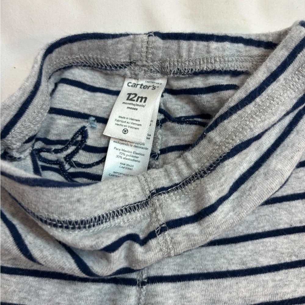 Carter's Navy and Gray Striped pants with cute whale on butt- 12 months